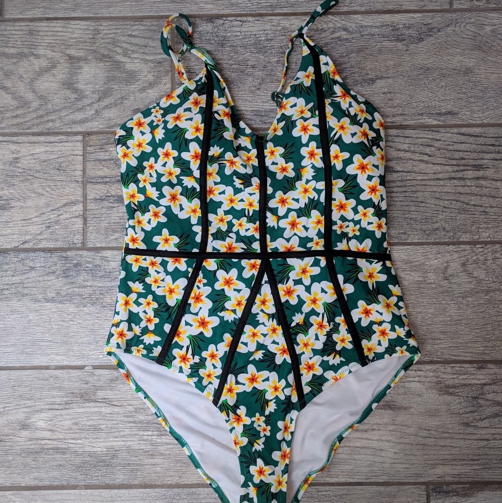 Floral one piece bathing suit
